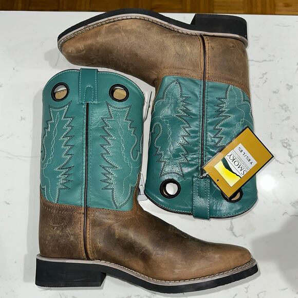 Smoky Mountain Girls' Turquoise/Brown Pueblo Western Boots Square Toe, Size 6.5Y - Picture 5 of 8